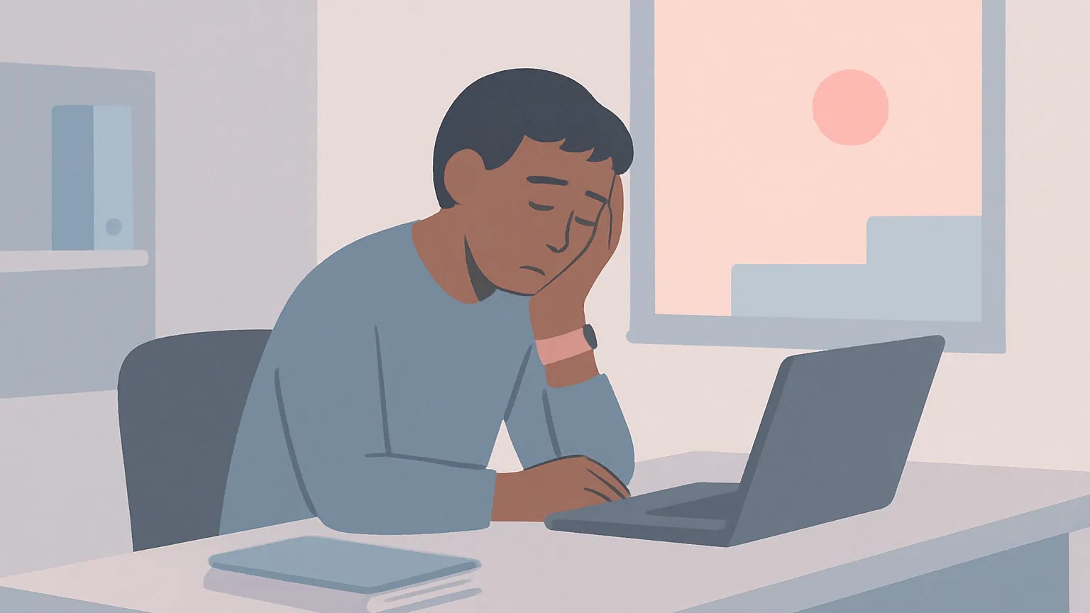 デスクで一人、静かに疲れを溜めている働く人
