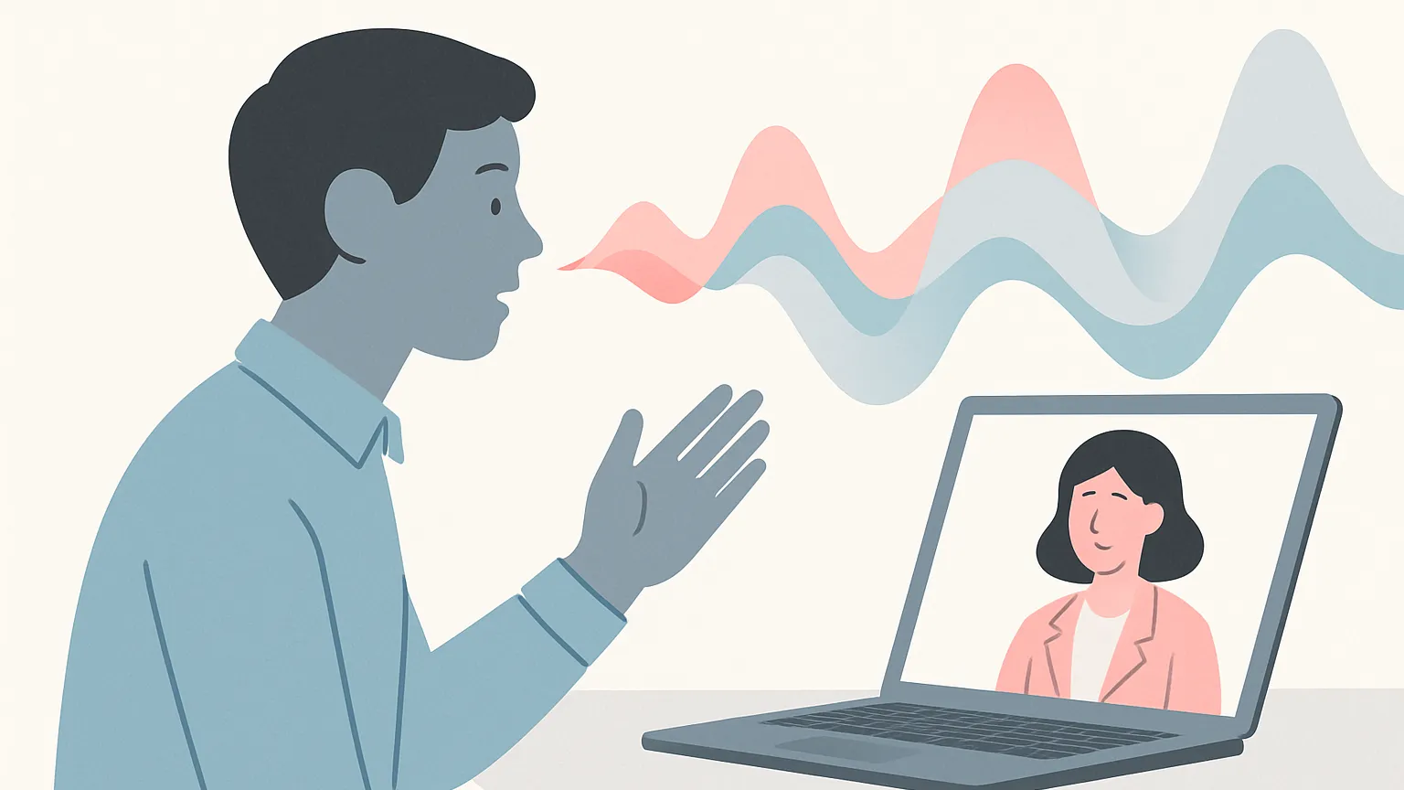オンライン会議で声を聞きながら相手の様子を気にかける人物